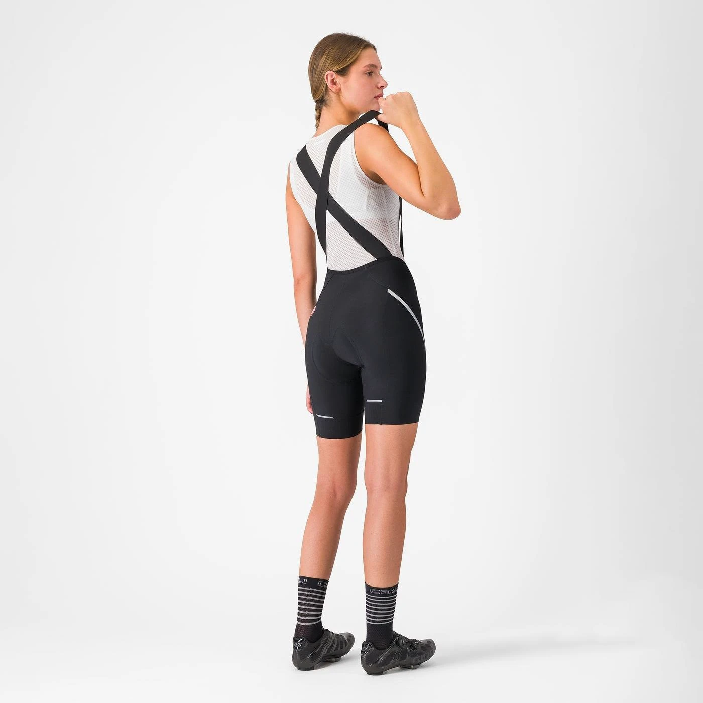 8. Castelli - pantaloni ciclism scurti cu bretele - Velocissima 3 Bibshort - 15-38 gr C - negru | argintiu