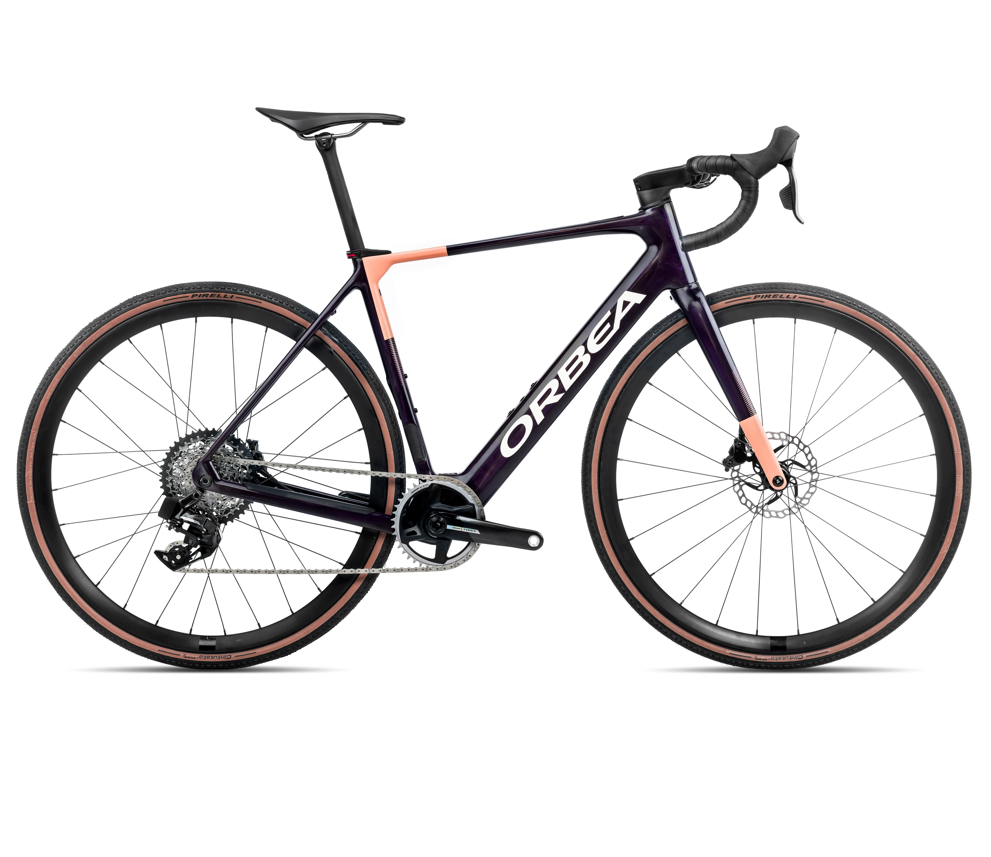 1. Bicicletă electrică șosea Orbea GAIN M21e 1X - Fantasy Purple Carbon View (Gloss) | Orange Cloud (Matt)