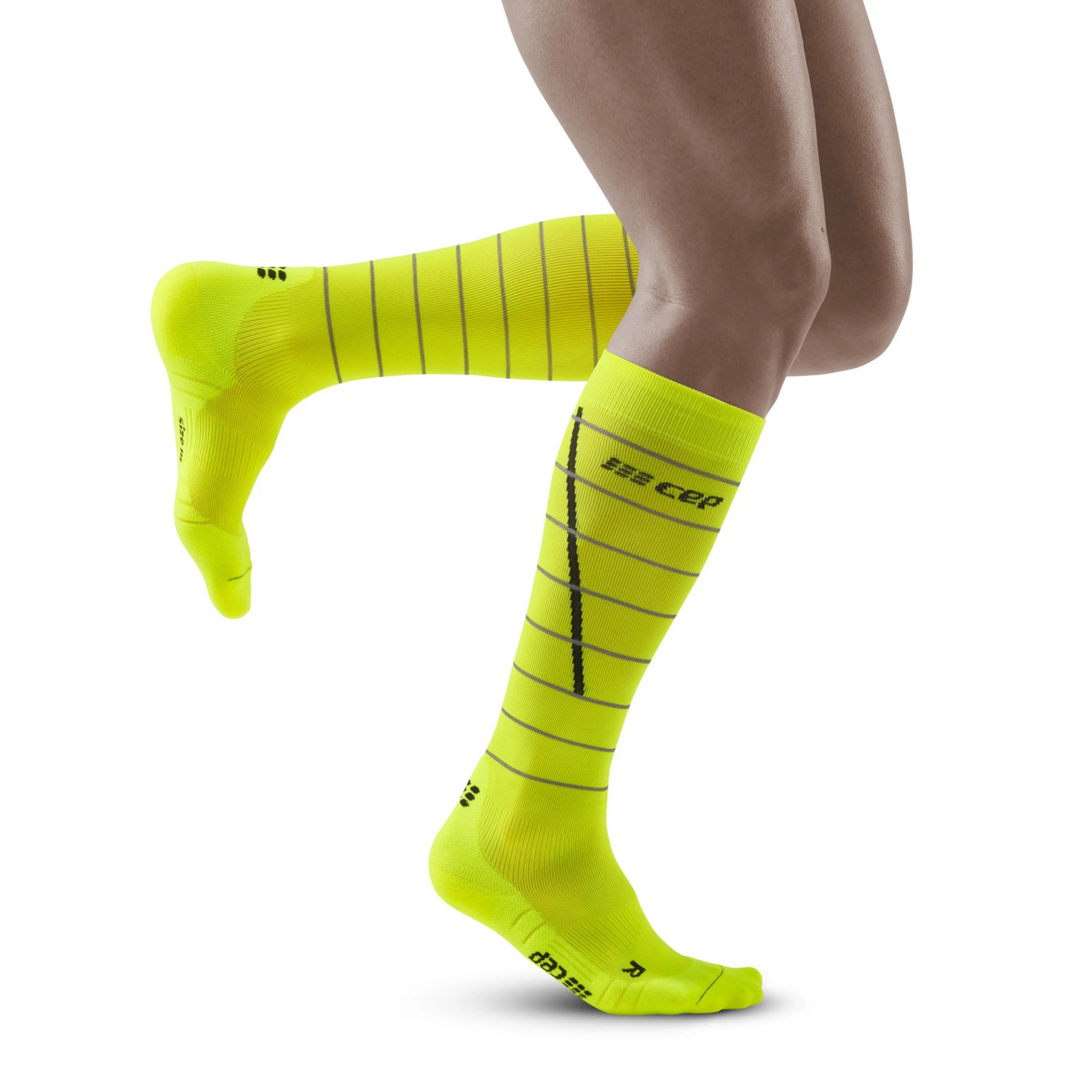 1. CEP - sosete compresie inalte - reflective socks - neon yellow