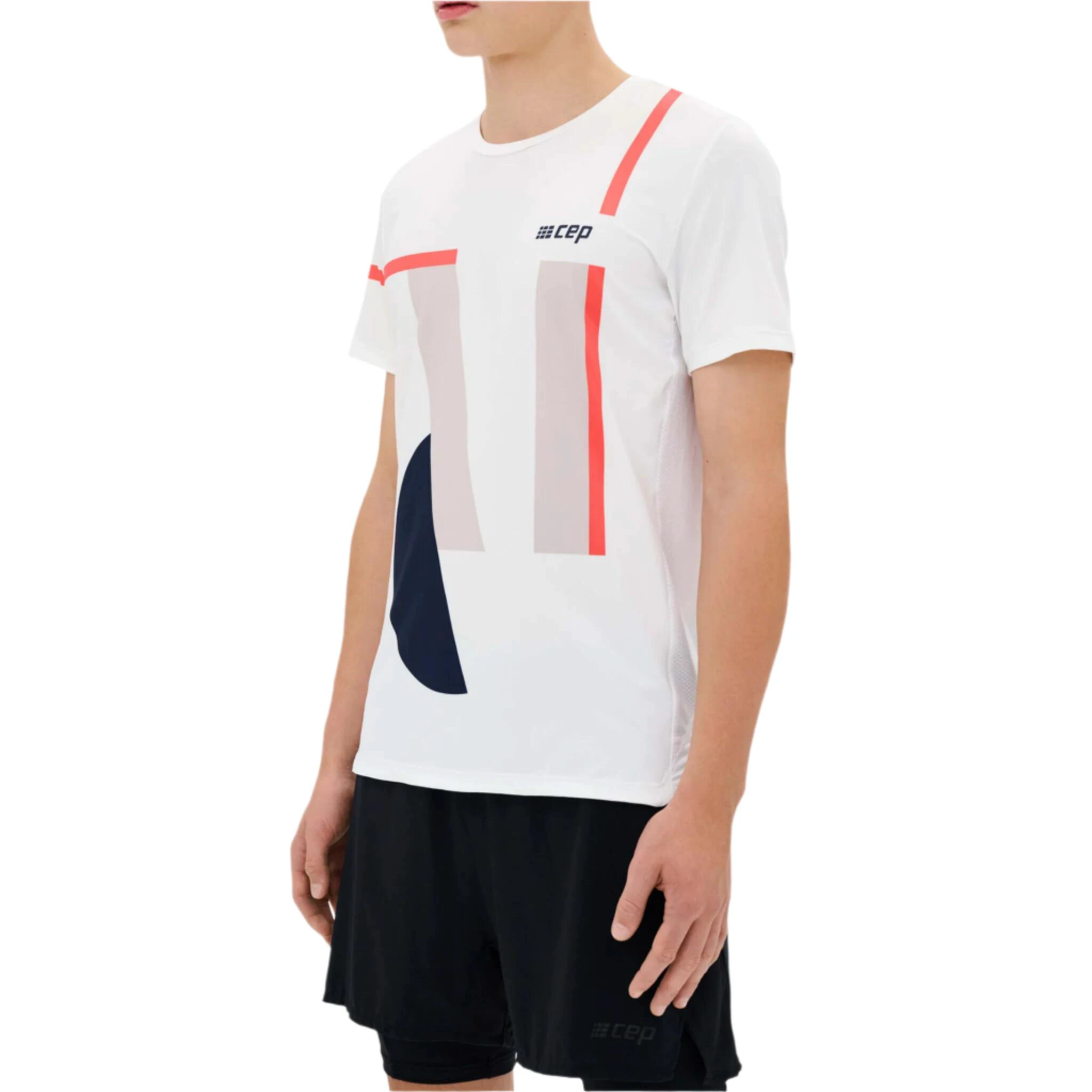 3. CEP - tricou tehnic - the run shirt round neck short sleeve v5 - white | geometrics
