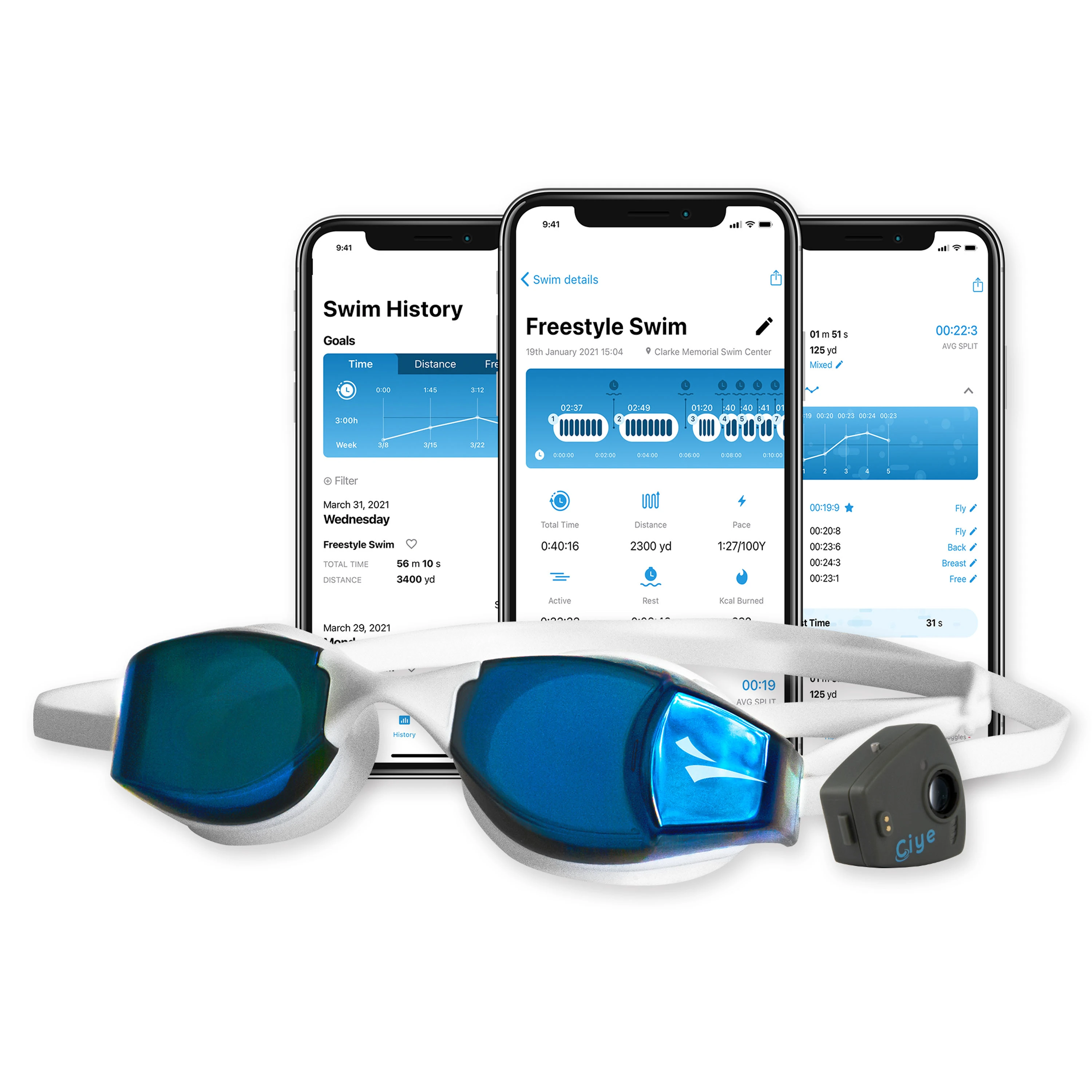 Finis - ochelari inot adulti Smart Google Kit - alb albastru metalizat - 56192