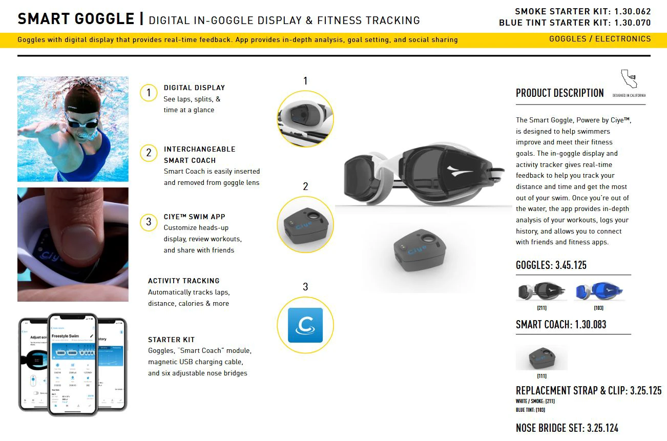 5. Finis - ochelari inot adulti Smart Google Kit - alb albastru metalizat